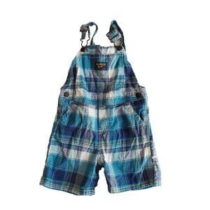 OshKosh B'gosh  Shortalls Boys Size 18 months Blue Plaid Cotton Short Overalls